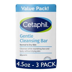 imageCETAPHIL Gentle Cleansing Bar 45 oz Bar Pack of 3 Nourishing Cleansing Bar For Dry Sensitive Skin NonComedogenic NonIrritating For Sensitive SkinUnscented